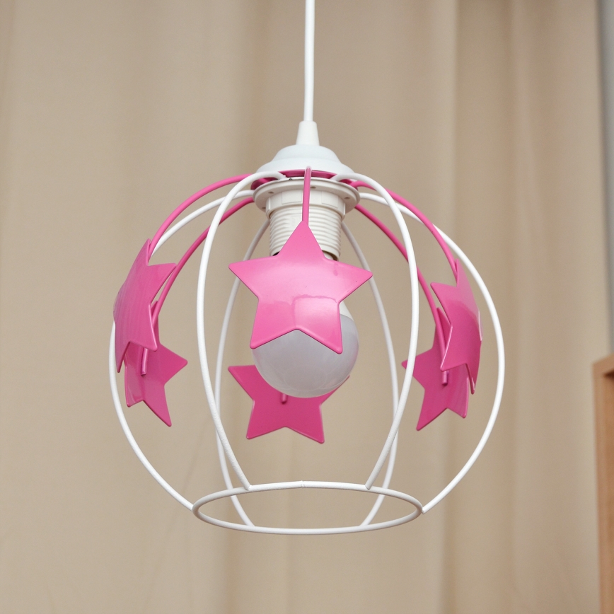 Kinder hanglamp aan een koord STARS 1xE27/15W/230V roze/wit