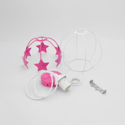 Kinder hanglamp aan een koord STARS 1xE27/15W/230V roze/wit