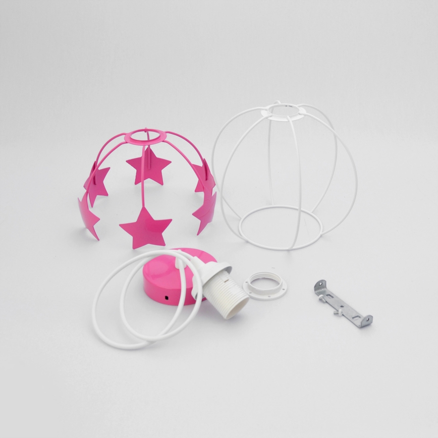 Kinder hanglamp aan een koord STARS 1xE27/15W/230V roze/wit
