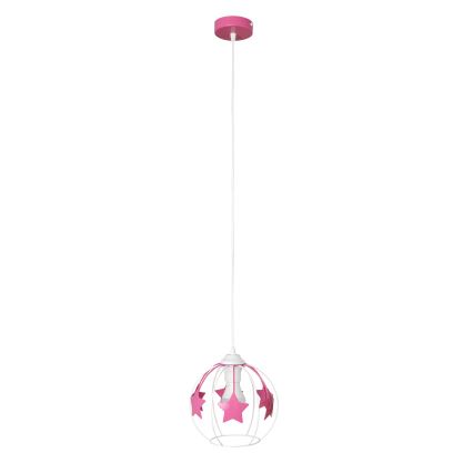 Kinder hanglamp aan een koord STARS 1xE27/15W/230V roze/wit
