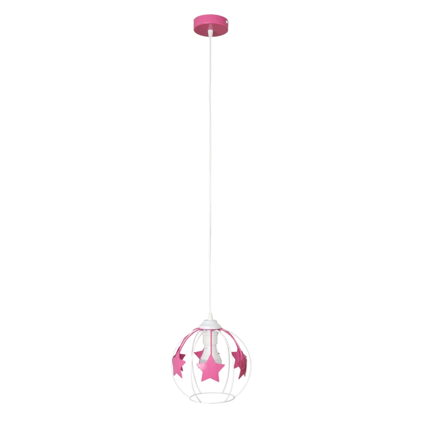 Kinder hanglamp aan een koord STARS 1xE27/15W/230V roze/wit