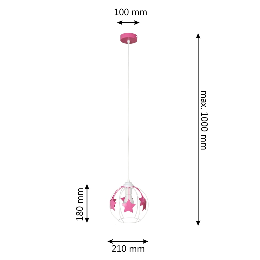 Kinder hanglamp aan een koord STARS 1xE27/15W/230V roze/wit