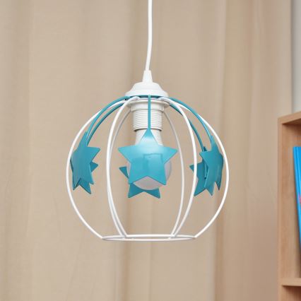 Kinder hanglamp aan een koord STARS 1xE27/15W/230V turquoise/wit