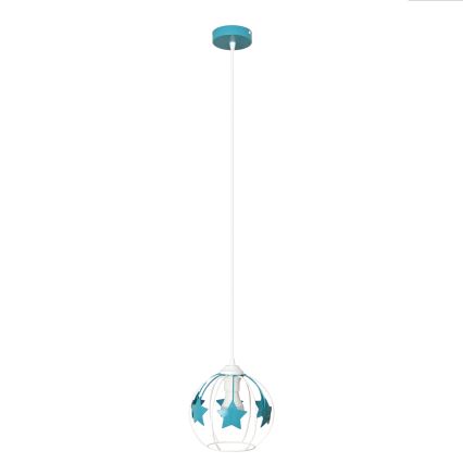 Kinder hanglamp aan een koord STARS 1xE27/15W/230V turquoise/wit