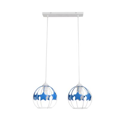 Kinder hanglamp aan een koord STARS 2xE27/15W/230V blauw/wit
