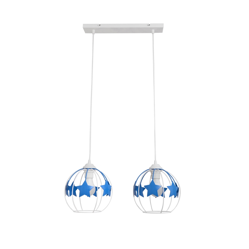 Kinder hanglamp aan een koord STARS 2xE27/15W/230V blauw/wit