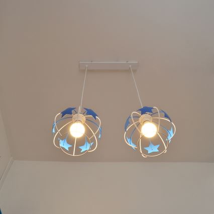 Kinder hanglamp aan een koord STARS 2xE27/15W/230V blauw/wit