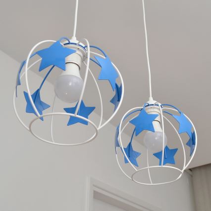 Kinder hanglamp aan een koord STARS 2xE27/15W/230V blauw/wit
