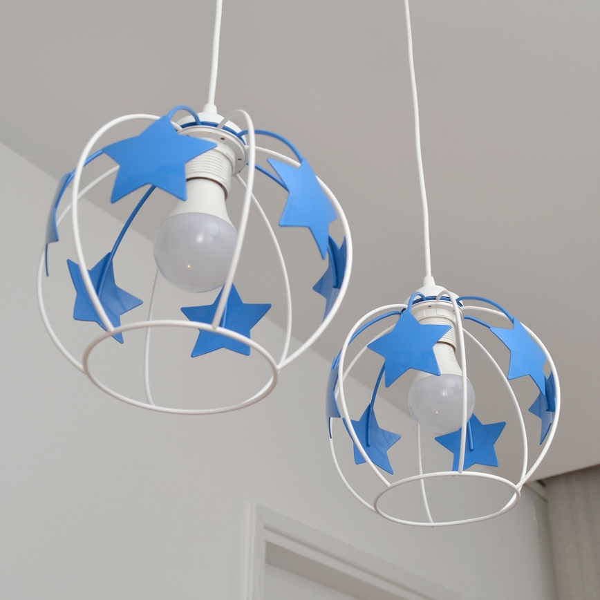 Kinder hanglamp aan een koord STARS 2xE27/15W/230V blauw/wit