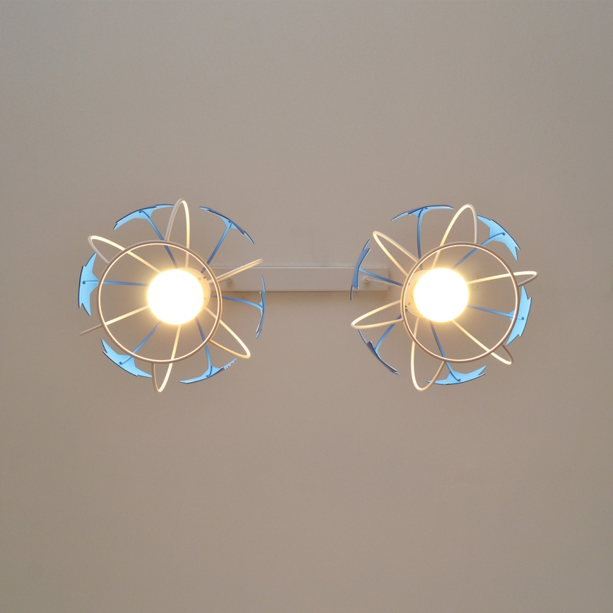 Kinder hanglamp aan een koord STARS 2xE27/15W/230V blauw/wit