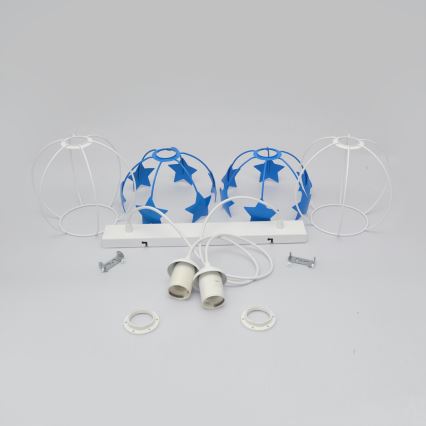 Kinder hanglamp aan een koord STARS 2xE27/15W/230V blauw/wit