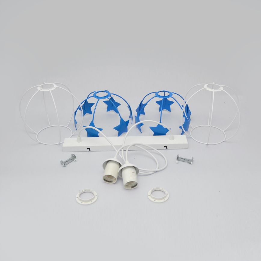 Kinder hanglamp aan een koord STARS 2xE27/15W/230V blauw/wit