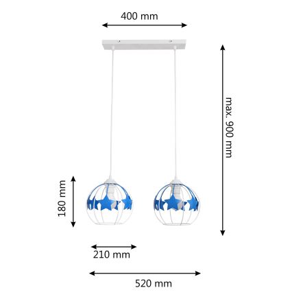 Kinder hanglamp aan een koord STARS 2xE27/15W/230V blauw/wit