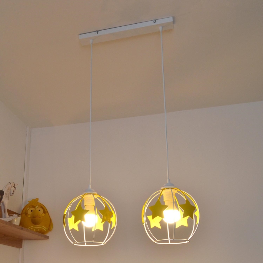 Kinder hanglamp aan een koord STARS 2xE27/15W/230V geel/wit