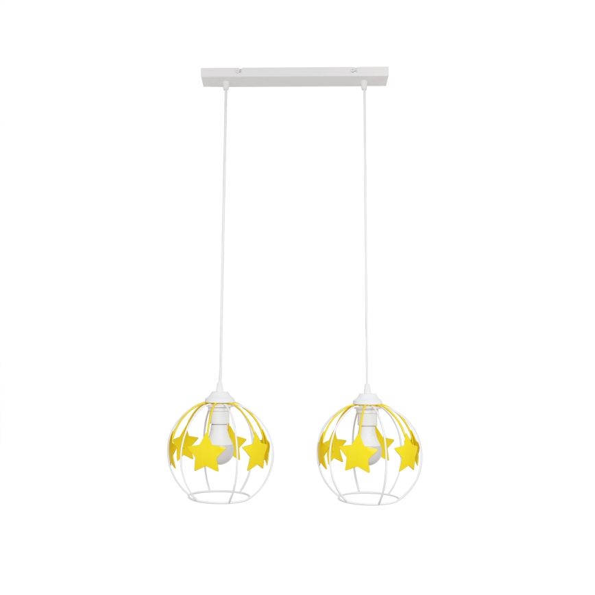 Kinder hanglamp aan een koord STARS 2xE27/15W/230V geel/wit