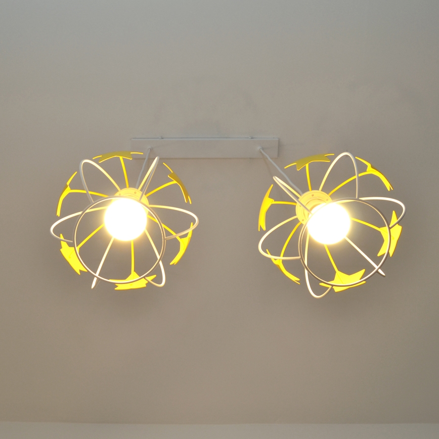Kinder hanglamp aan een koord STARS 2xE27/15W/230V geel/wit