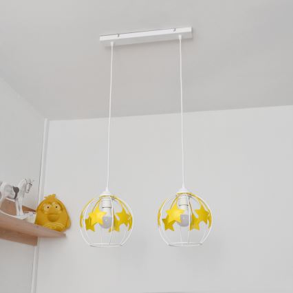 Kinder hanglamp aan een koord STARS 2xE27/15W/230V geel/wit