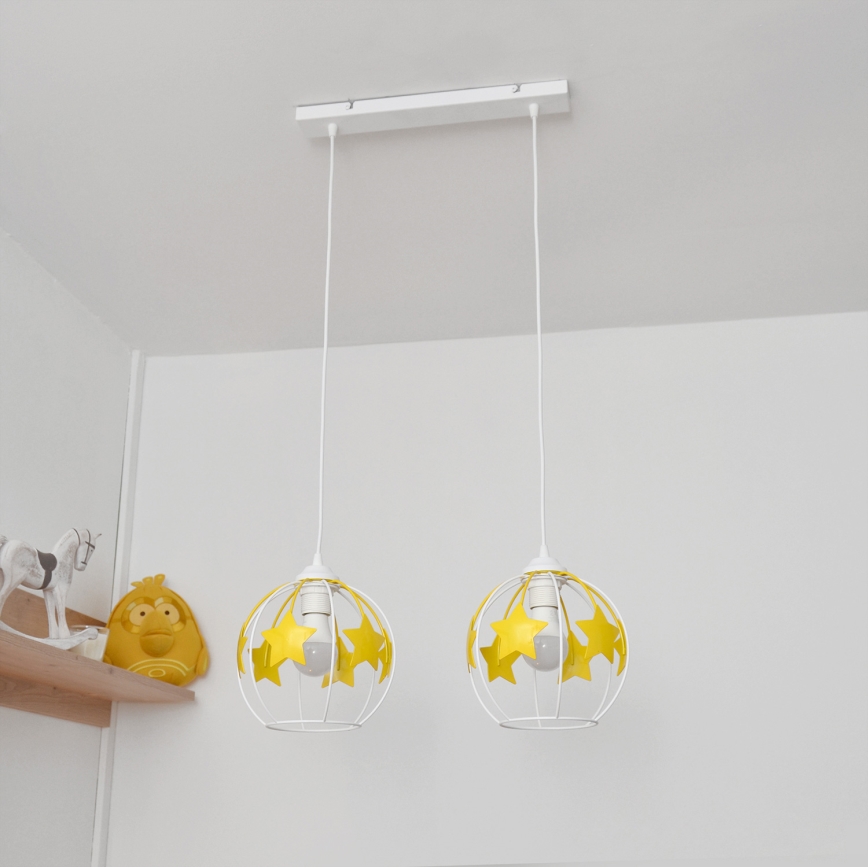 Kinder hanglamp aan een koord STARS 2xE27/15W/230V geel/wit