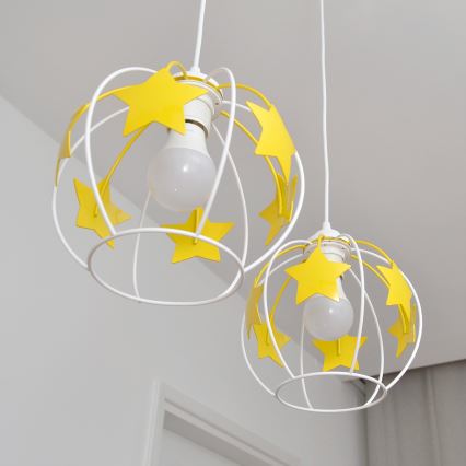 Kinder hanglamp aan een koord STARS 2xE27/15W/230V geel/wit