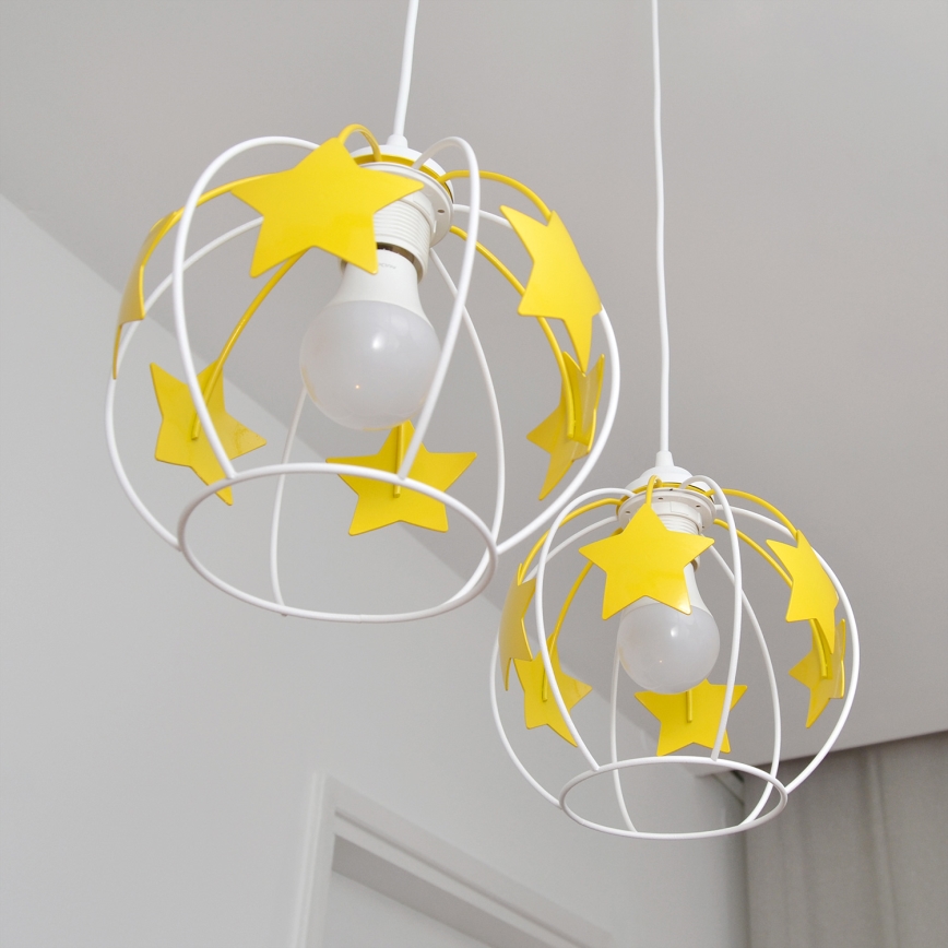 Kinder hanglamp aan een koord STARS 2xE27/15W/230V geel/wit
