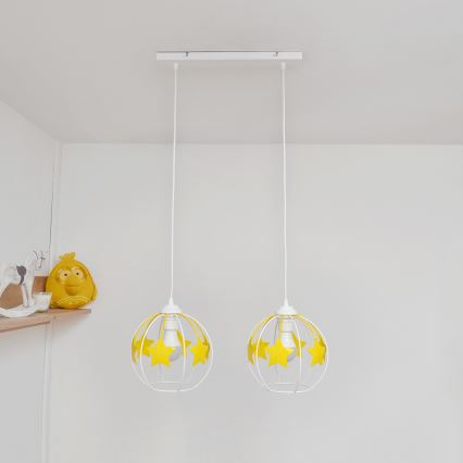 Kinder hanglamp aan een koord STARS 2xE27/15W/230V geel/wit