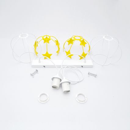 Kinder hanglamp aan een koord STARS 2xE27/15W/230V geel/wit