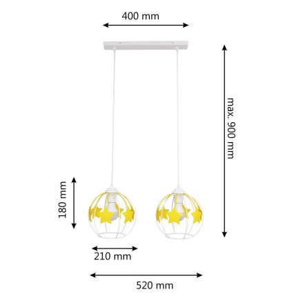 Kinder hanglamp aan een koord STARS 2xE27/15W/230V geel/wit