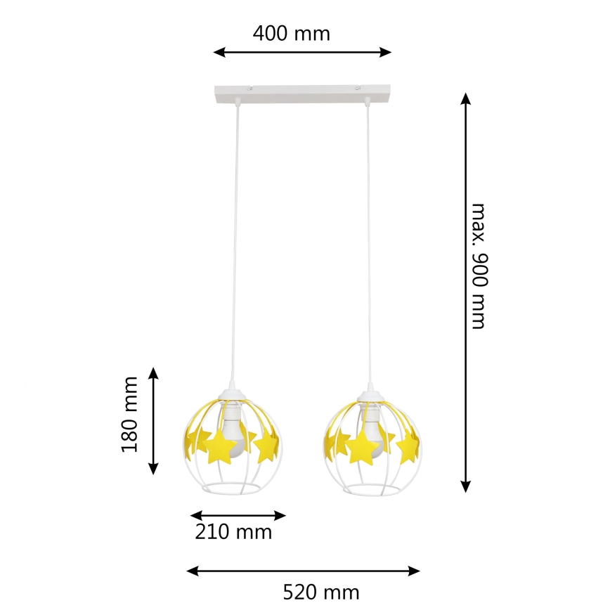 Kinder hanglamp aan een koord STARS 2xE27/15W/230V geel/wit