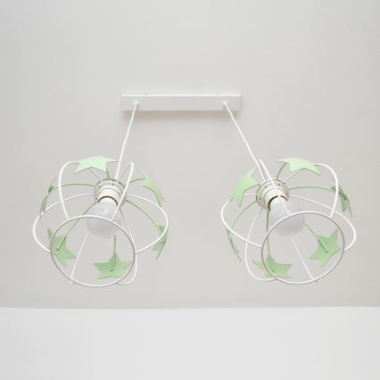 Kinder hanglamp aan een koord STARS 2xE27/15W/230V groen/wit