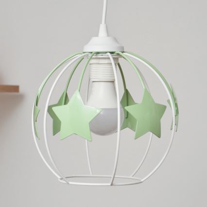 Kinder hanglamp aan een koord STARS 2xE27/15W/230V groen/wit