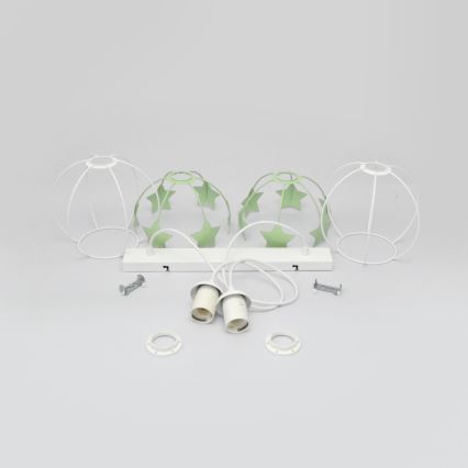 Kinder hanglamp aan een koord STARS 2xE27/15W/230V groen/wit