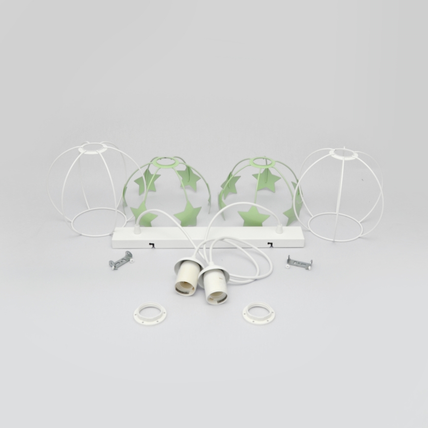 Kinder hanglamp aan een koord STARS 2xE27/15W/230V groen/wit