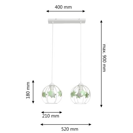 Kinder hanglamp aan een koord STARS 2xE27/15W/230V groen/wit