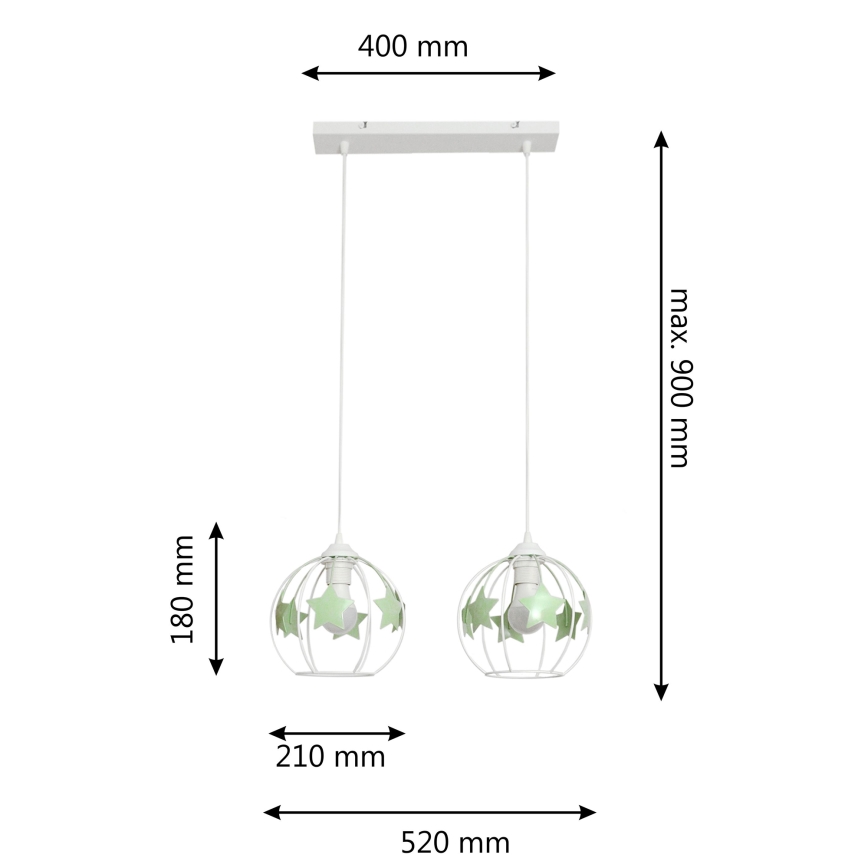 Kinder hanglamp aan een koord STARS 2xE27/15W/230V groen/wit