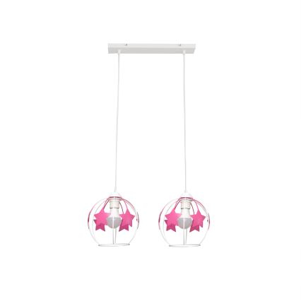 Kinder hanglamp aan een koord STARS 2xE27/15W/230V roze/wit