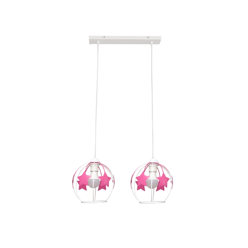 Kinder hanglamp aan een koord STARS 2xE27/15W/230V roze/wit