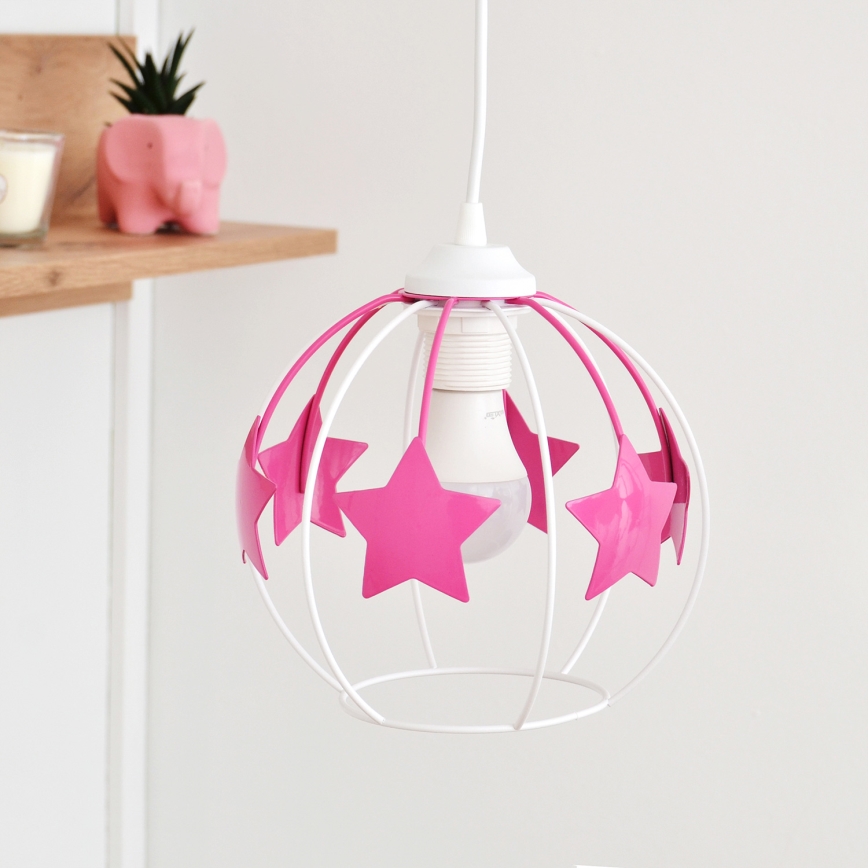 Kinder hanglamp aan een koord STARS 2xE27/15W/230V roze/wit