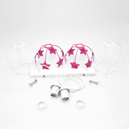 Kinder hanglamp aan een koord STARS 2xE27/15W/230V roze/wit