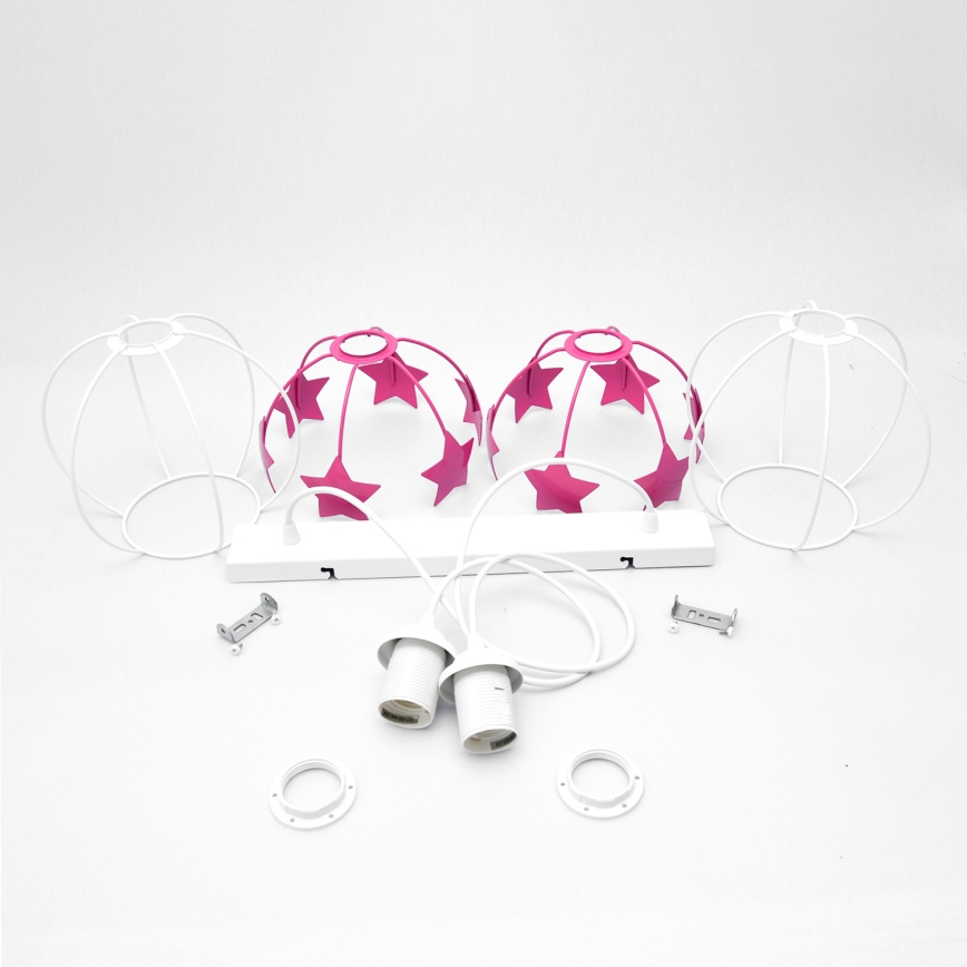 Kinder hanglamp aan een koord STARS 2xE27/15W/230V roze/wit