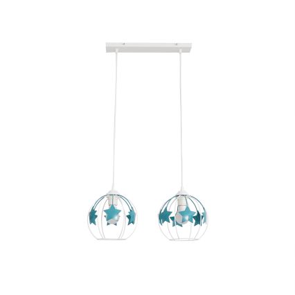 Kinder hanglamp aan een koord STARS 2xE27/15W/230V turquoise/wit