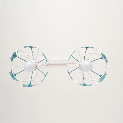 Kinder hanglamp aan een koord STARS 2xE27/15W/230V turquoise/wit