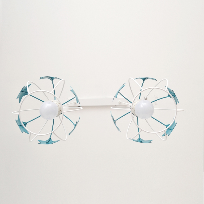 Kinder hanglamp aan een koord STARS 2xE27/15W/230V turquoise/wit
