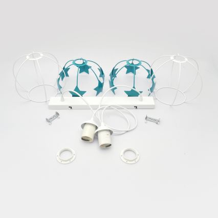 Kinder hanglamp aan een koord STARS 2xE27/15W/230V turquoise/wit