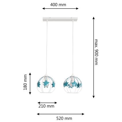 Kinder hanglamp aan een koord STARS 2xE27/15W/230V turquoise/wit
