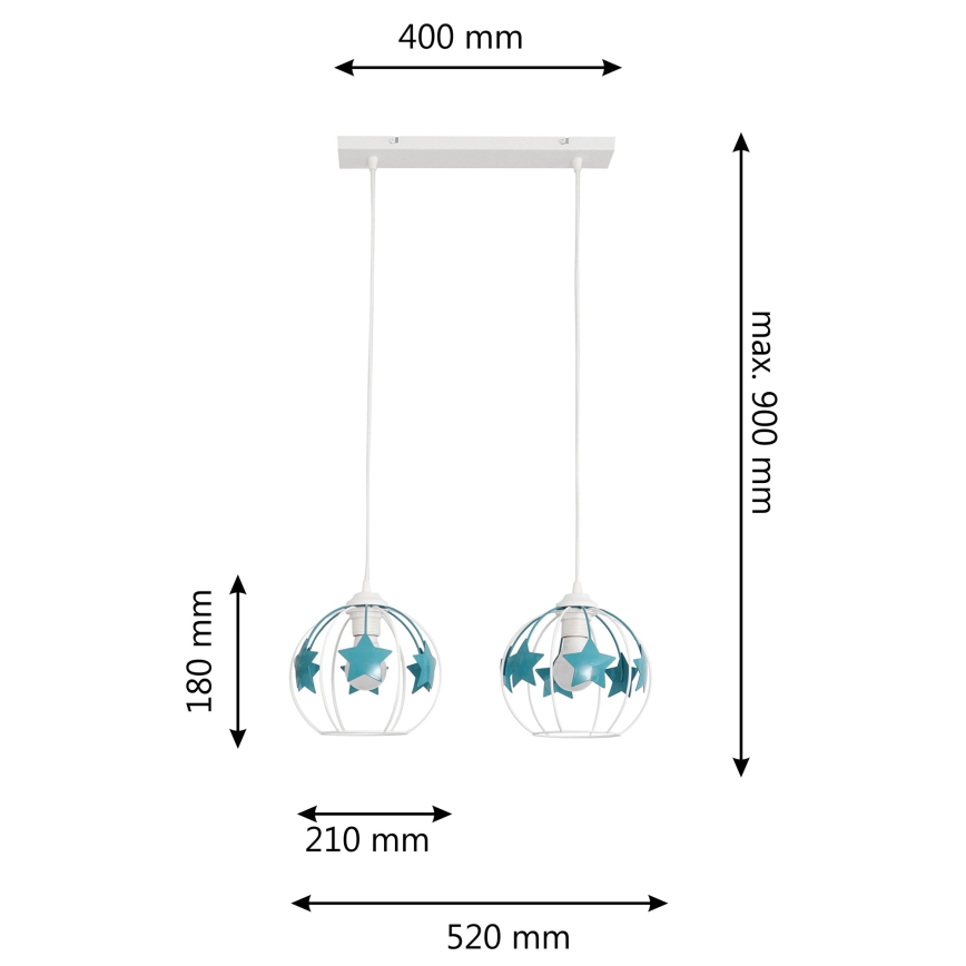 Kinder hanglamp aan een koord STARS 2xE27/15W/230V turquoise/wit