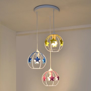Kinder hanglamp aan een koord STARS 3xE27/15W/230V blauw/roze/geel