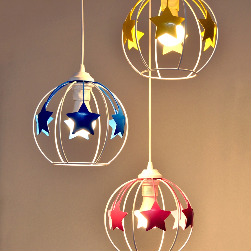Kinder hanglamp aan een koord STARS 3xE27/15W/230V blauw/roze/geel