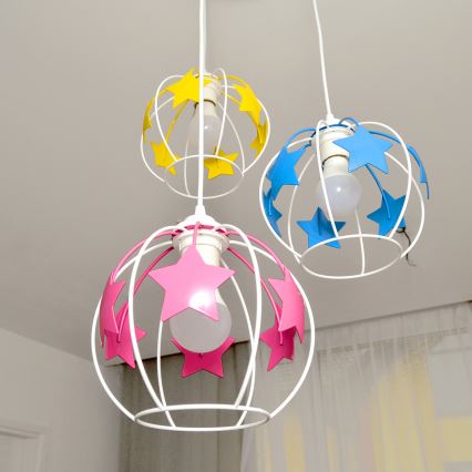 Kinder hanglamp aan een koord STARS 3xE27/15W/230V blauw/roze/geel