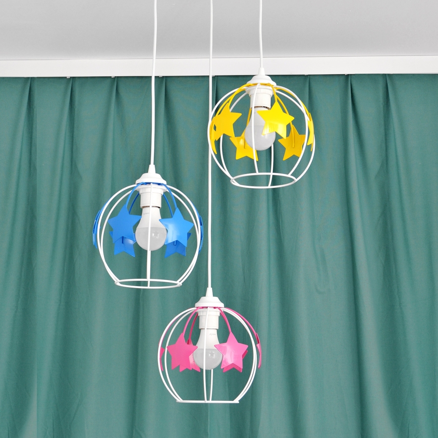 Kinder hanglamp aan een koord STARS 3xE27/15W/230V blauw/roze/geel