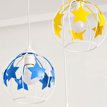 Kinder hanglamp aan een koord STARS 3xE27/15W/230V blauw/roze/geel